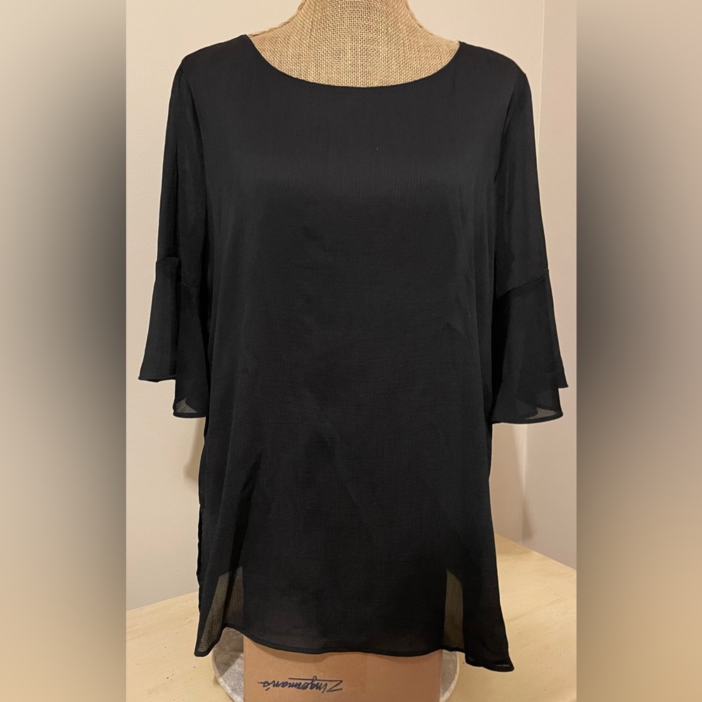 Ann Taylor Black Ruffle-Sleeve Blouse
